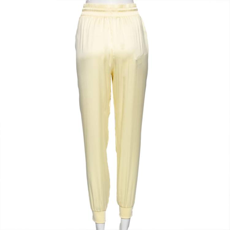 Pre Owned Gucci Yellow Silk Drawstring Detail Jogger Pants L 