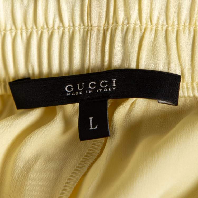 Pre Owned Gucci Yellow Silk Drawstring Detail Jogger Pants L 