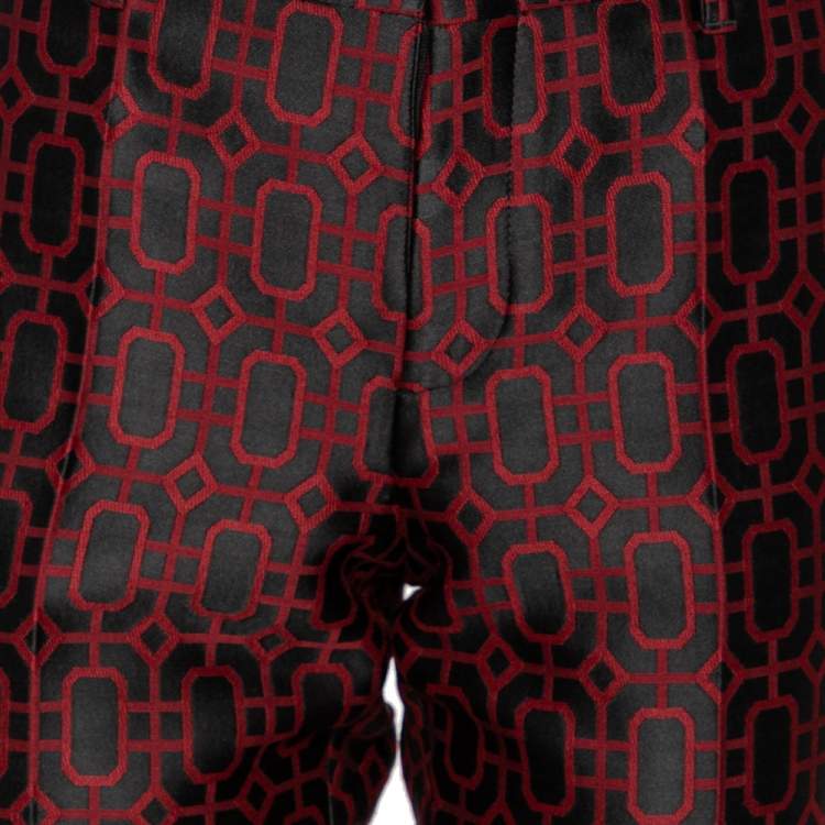 Pre Owned Gucci Black & Red Geometric Jacquard Wool Pants M 