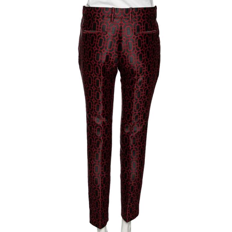 Pre Owned Gucci Black & Red Geometric Jacquard Wool Pants M 