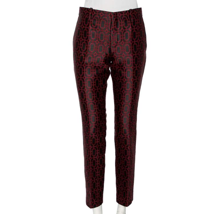 Pre Owned Gucci Black & Red Geometric Jacquard Wool Pants M 