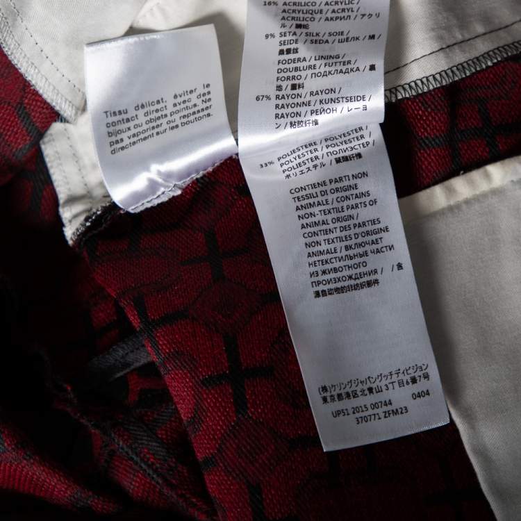 Pre Owned Gucci Black & Red Geometric Jacquard Wool Pants M 