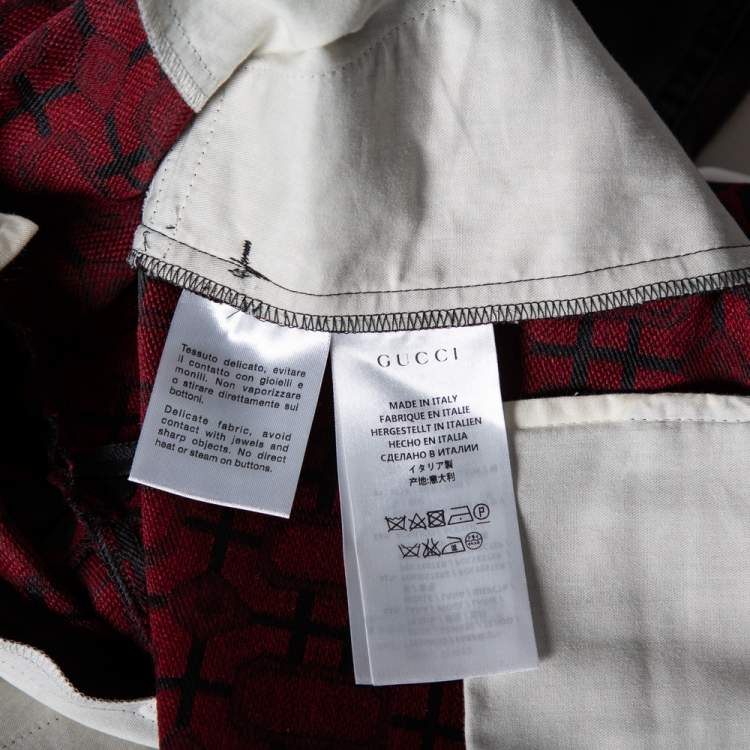 Pre Owned Gucci Black & Red Geometric Jacquard Wool Pants M 