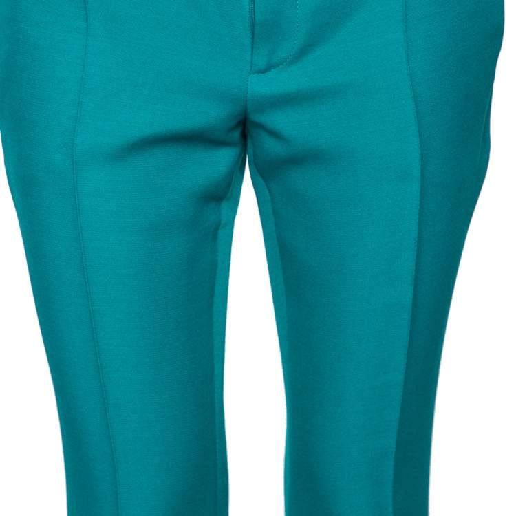 Pre Owned Gucci Teal Blue Silk & Wool Straight Bootcut Pants M 