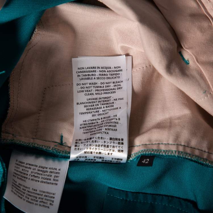 Pre Owned Gucci Teal Blue Silk & Wool Straight Bootcut Pants M 