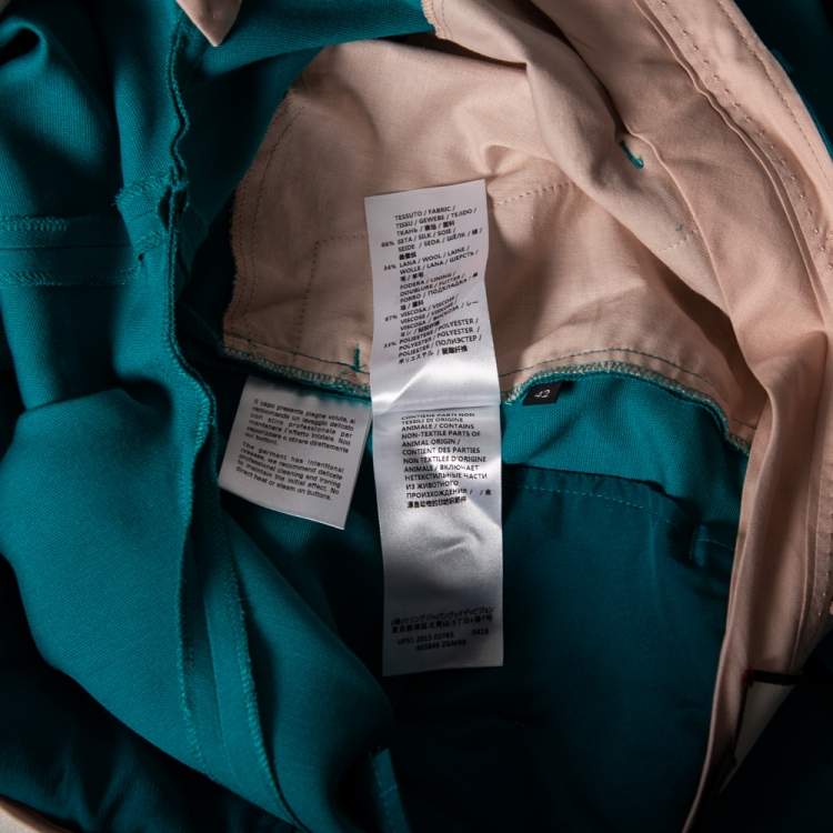 Pre Owned Gucci Teal Blue Silk & Wool Straight Bootcut Pants M 