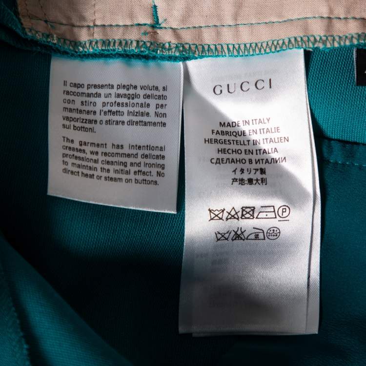 Pre Owned Gucci Teal Blue Silk & Wool Straight Bootcut Pants M 