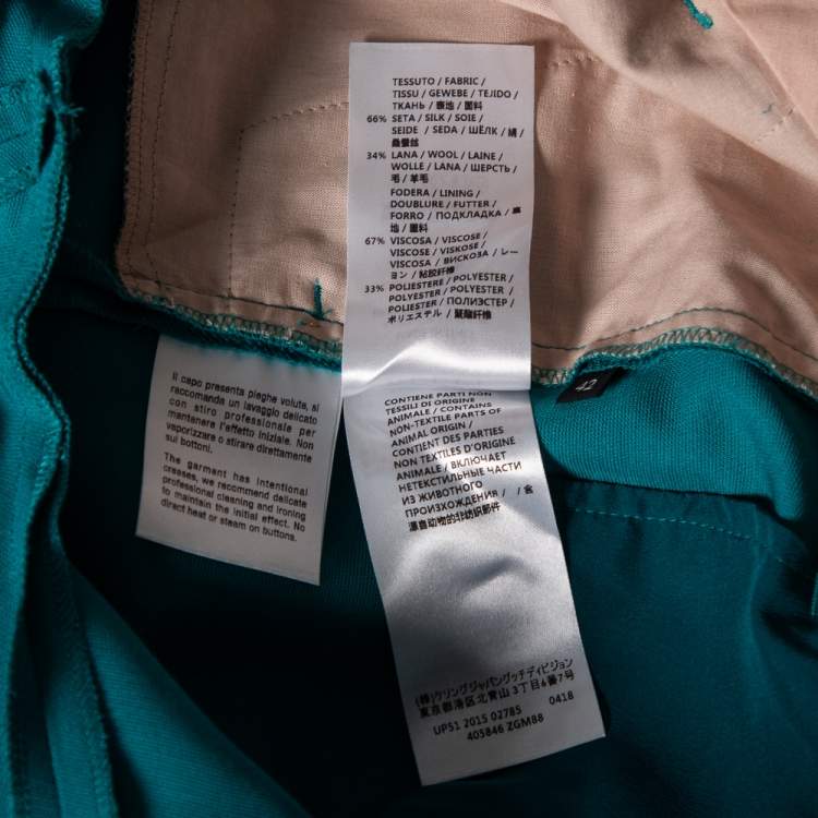 Pre Owned Gucci Teal Blue Silk & Wool Straight Bootcut Pants M 