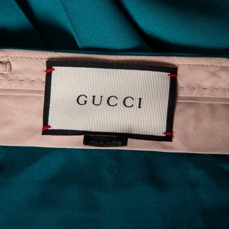 Pre Owned Gucci Teal Blue Silk & Wool Straight Bootcut Pants M 
