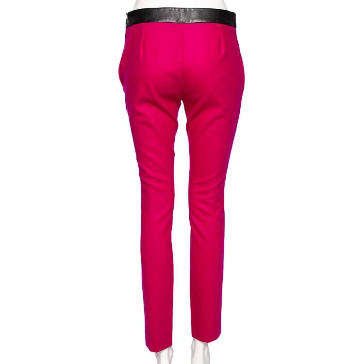 مملوكة مسبقًا Gucci Fuchsia Wool & Leather Trimmed Pants S