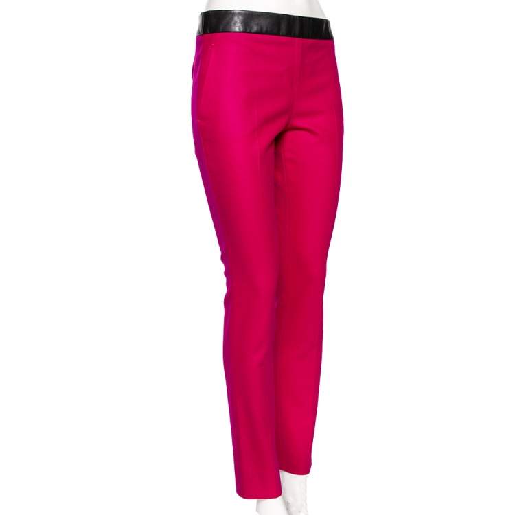 مملوكة مسبقًا Gucci Fuchsia Wool & Leather Trimmed Pants S