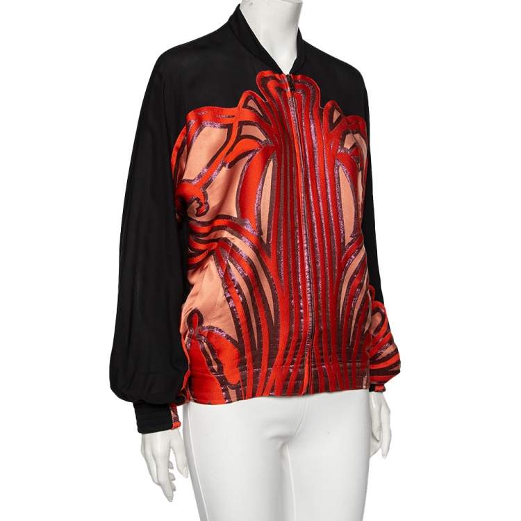 Pre Owned Gucci Multicolored Lurex Jacquard & Silk Zip Front Jacket S