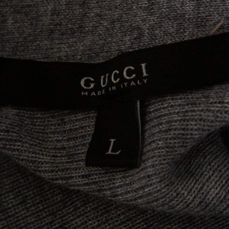 Pre Owned Gucci Grey Cashmere Knit Zip Front Sleeveless Jacket L 