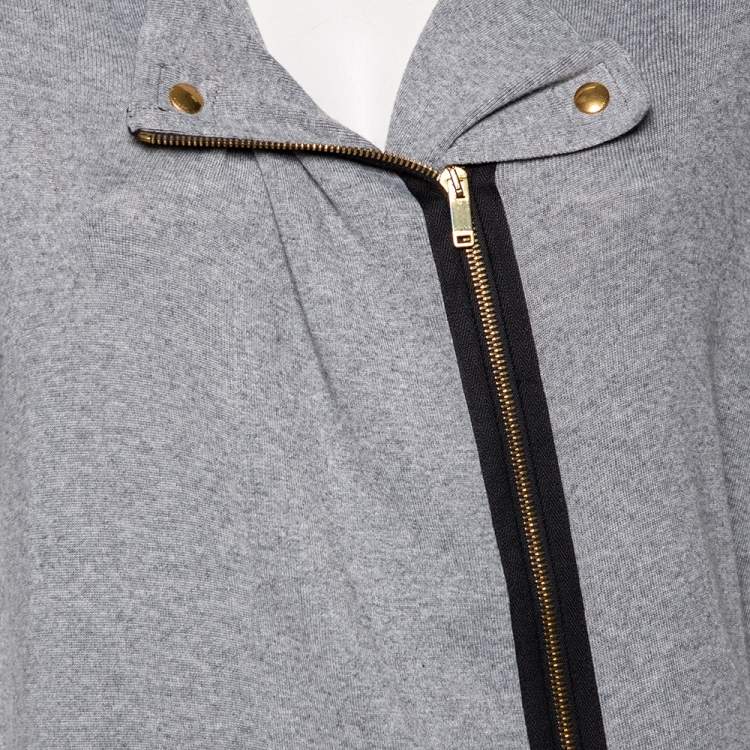 Pre Owned Gucci Grey Cashmere Knit Zip Front Sleeveless Jacket L 