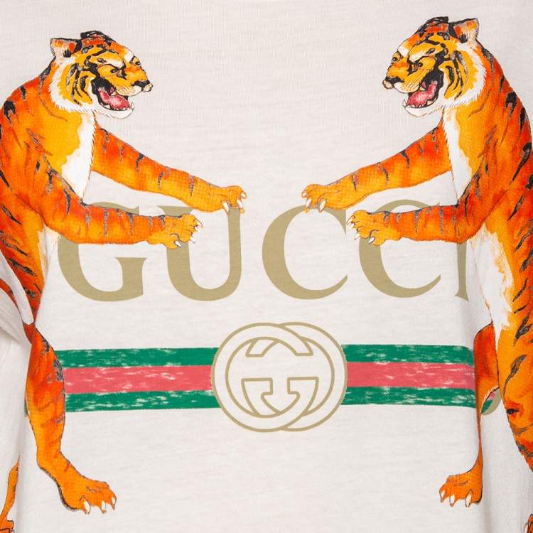 Pre Owned Gucci White Logo Printed Cotton Short Sleeve T-Shirt XS