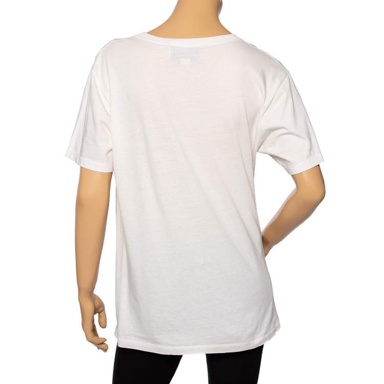 Pre Owned Gucci White Logo Printed Cotton Short Sleeve T-Shirt XS