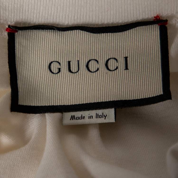 Pre Owned Gucci White Logo Printed Cotton Short Sleeve T-Shirt XS