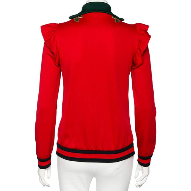 Pre Owned Gucci Red Jersey Floral Embroidered Technical Jacket S