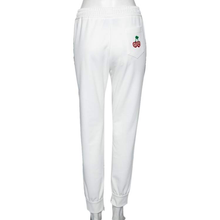 Pre Owned Gucci White Jersey Cherry Logo Appliqued Track Pants M