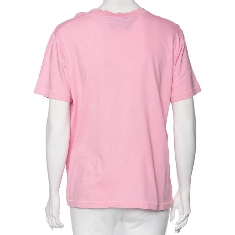Pre Owned Gucci Pink Cotton Tennis Logo Embroidered Crewneck T-Shirt L