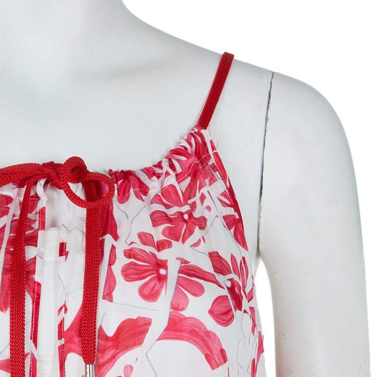 Pre Owned Gucci White Cotton Floral Print Sleeveless Tank Top M