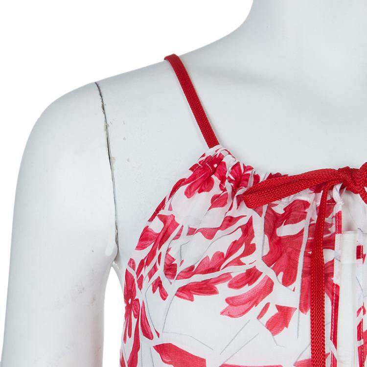 Pre Owned Gucci White Cotton Floral Print Sleeveless Tank Top M