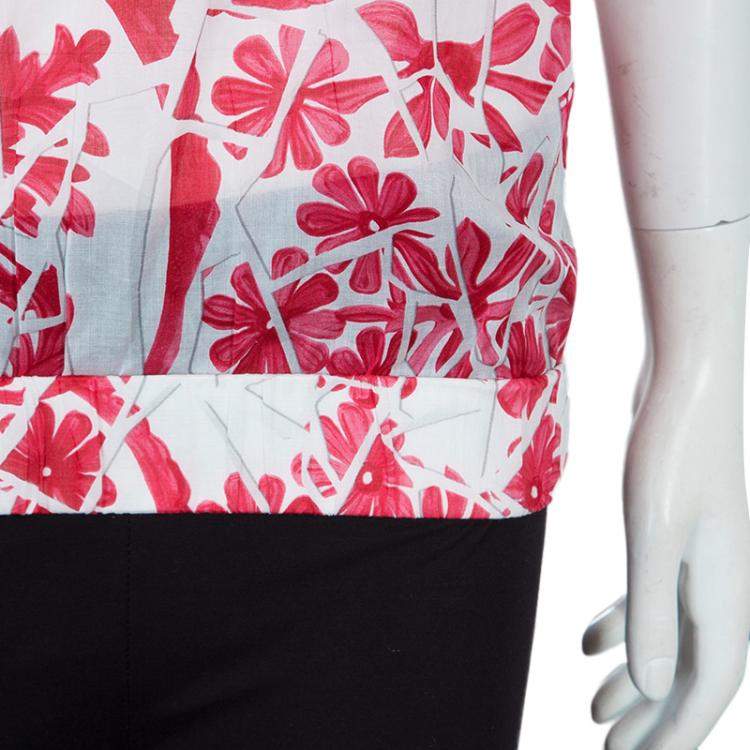 Pre Owned Gucci White Cotton Floral Print Sleeveless Tank Top M