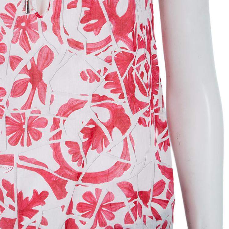 Pre Owned Gucci White Cotton Floral Print Sleeveless Tank Top M