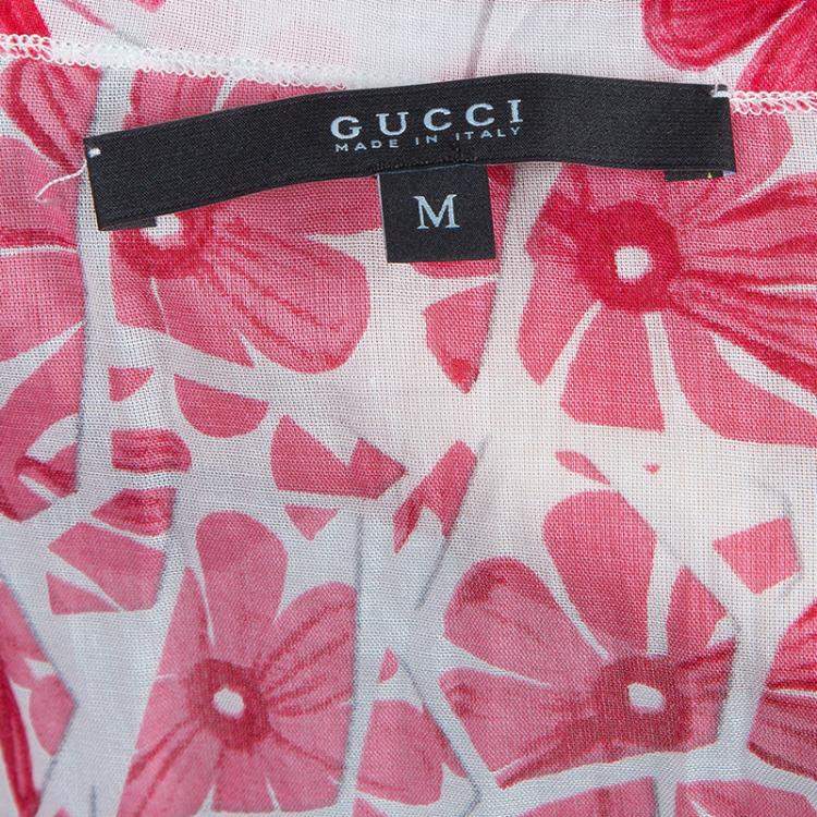 Pre Owned Gucci White Cotton Floral Print Sleeveless Tank Top M