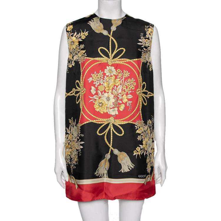 Pre Owned Gucci Multicolored Printed Silk Sleeveless Mini Dress S 