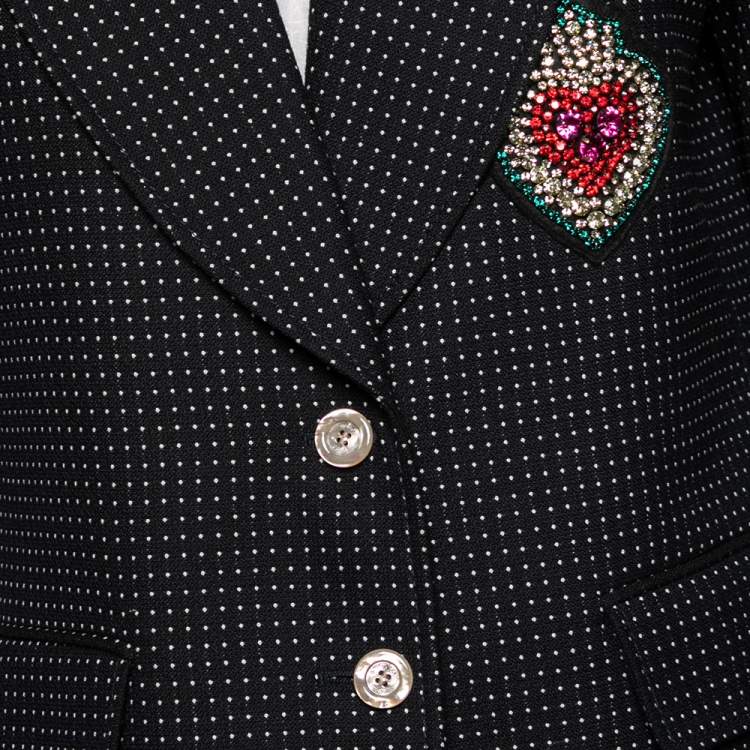 Pre Owned Gucci Black Polka Dot Wool Crystal Embellished Jacket L