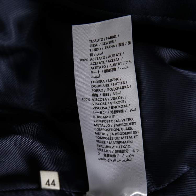 Pre Owned Gucci Navy Blue & Yellow Trimmed Satin Embroidered Long Sleeves Jacket M