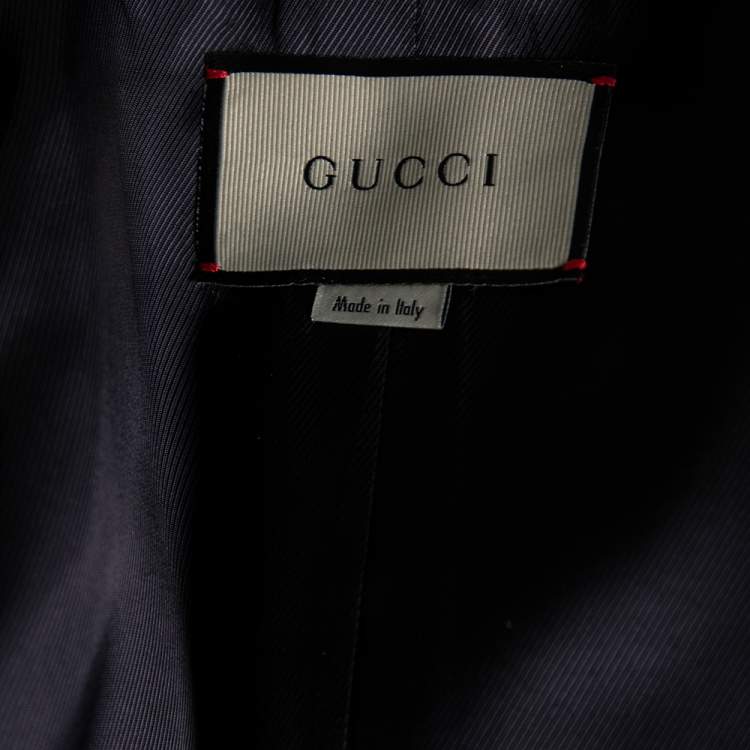 Pre Owned Gucci Navy Blue Floral Jacquard Cotton & Wool Single Breasted Blazer L