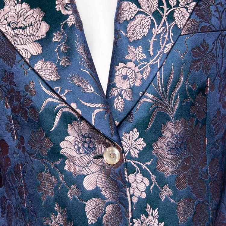 Pre Owned Gucci Blue Floral Brocade Single Breasted Blazer L