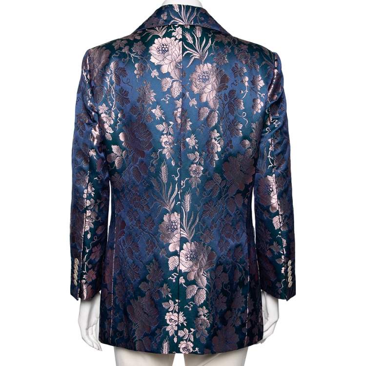 Pre Owned Gucci Blue Floral Brocade Single Breasted Blazer L