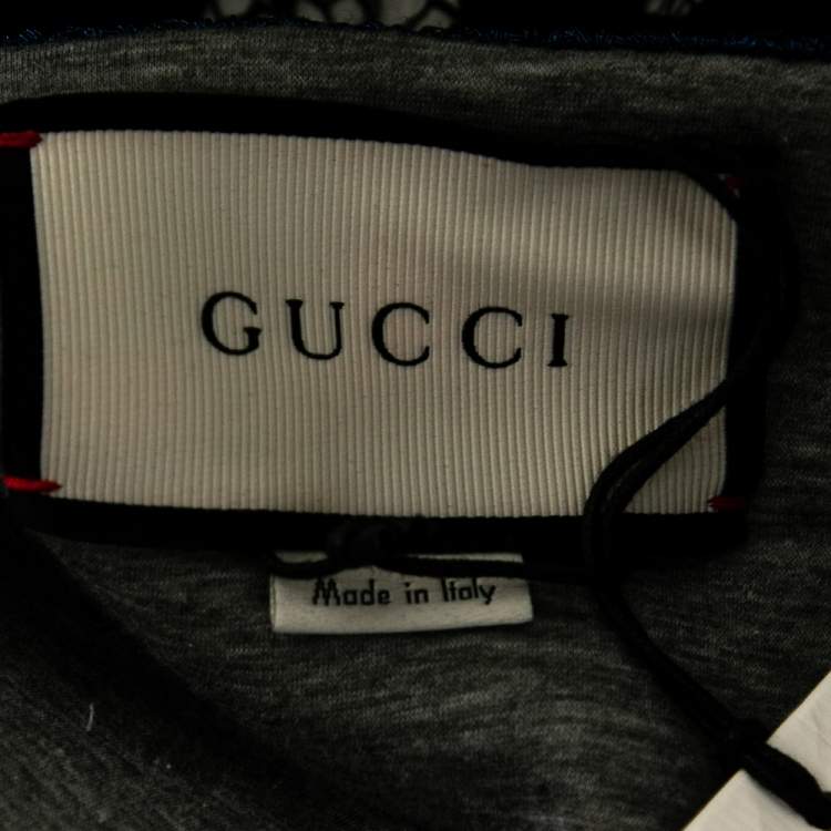 Pre Owned Gucci Black Lace Web Stripe Trimmed Scuba Sartorial Jacket & Skirt Set S/M