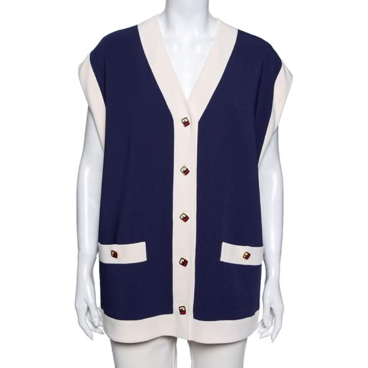 Pre Owned Gucci Beige/Blue Crepe Oversized Cady Vest S