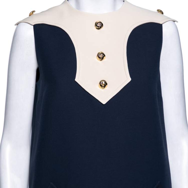 Pre Owned Gucci Beige/Blue Silk Sleeveless Shift Dress S