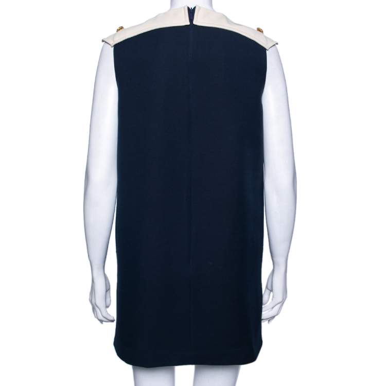 Pre Owned Gucci Beige/Blue Silk Sleeveless Shift Dress S