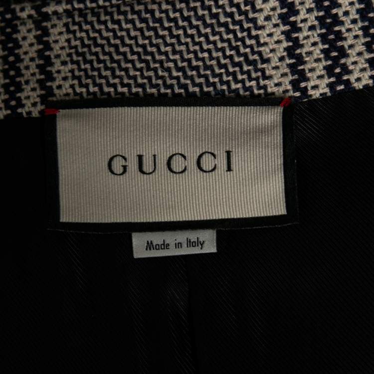 Pre Owned Gucci Beige/Blue Check Print Wool Sleeveless Jacket M