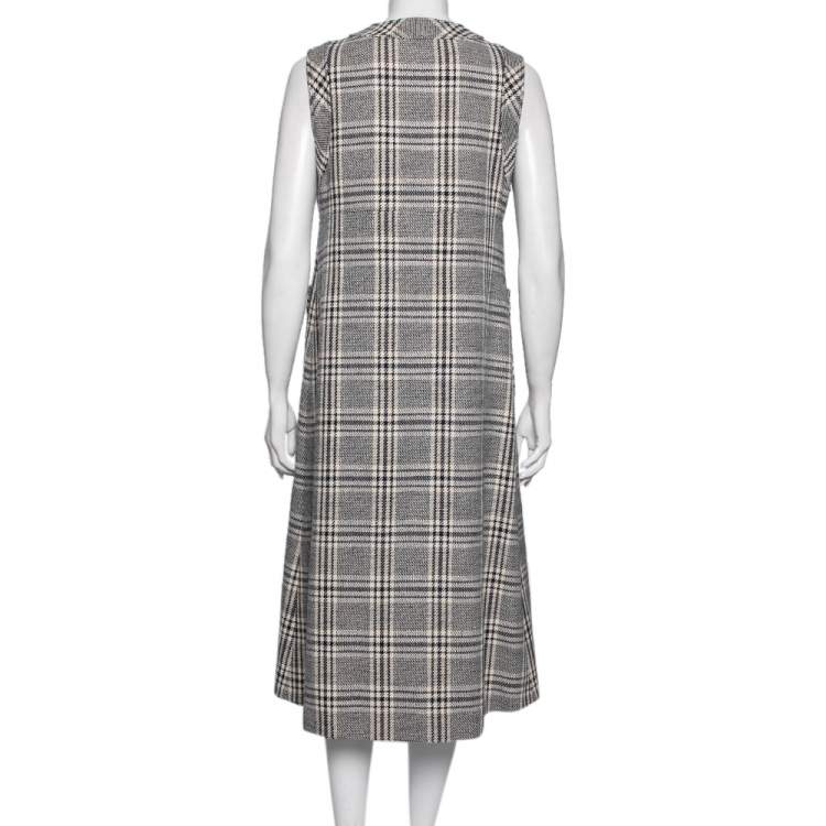 Pre Owned Gucci Beige/Blue Check Print Wool Sleeveless Jacket M