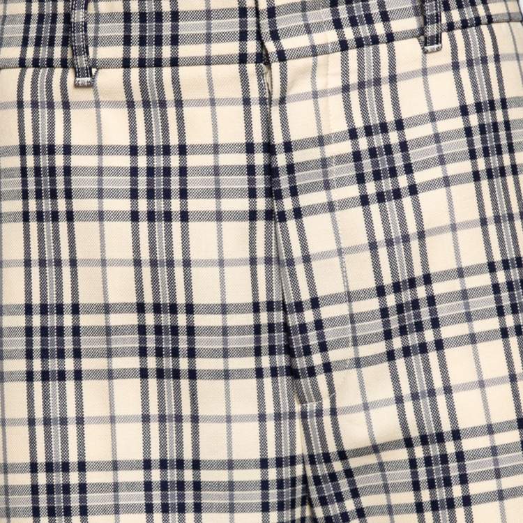 Pre Owned Gucci Beige/Blue Check Print Tweed Flared Trousers M