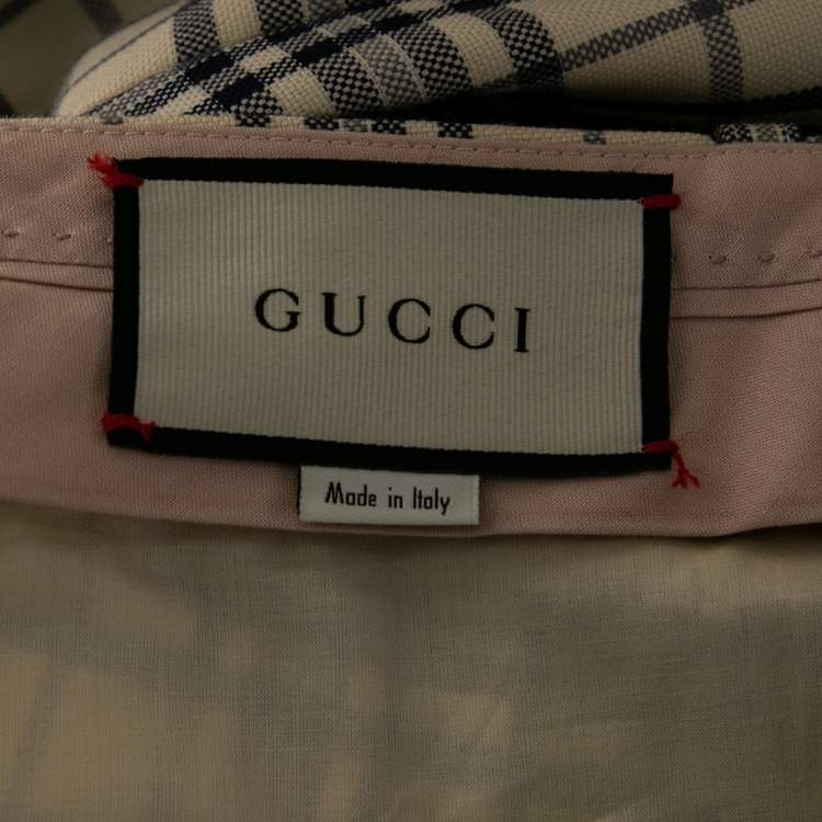 Pre Owned Gucci Beige/Blue Check Print Tweed Flared Trousers M