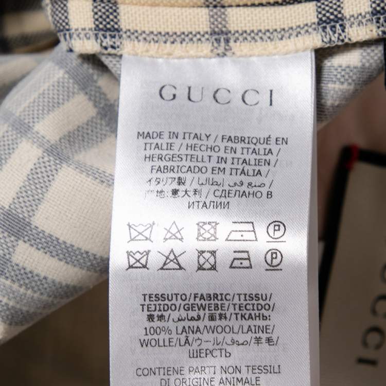 Pre Owned Gucci Beige/Blue Check Print Tweed Flared Trousers M
