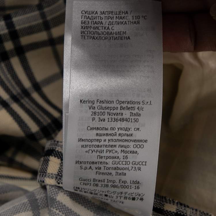 Pre Owned Gucci Beige/Blue Check Print Tweed Flared Trousers M