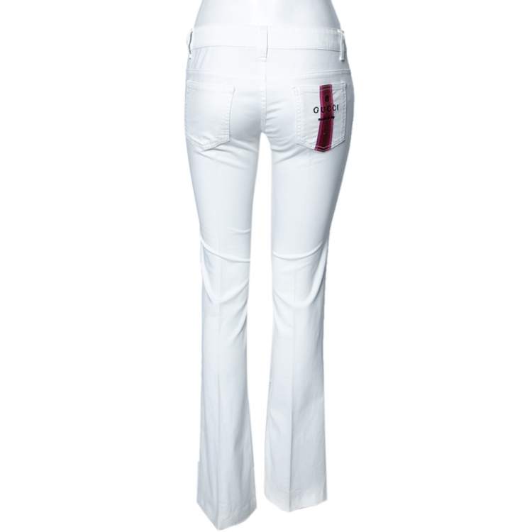 Pre Owned Gucci White Denim 70's Flared Jeans S