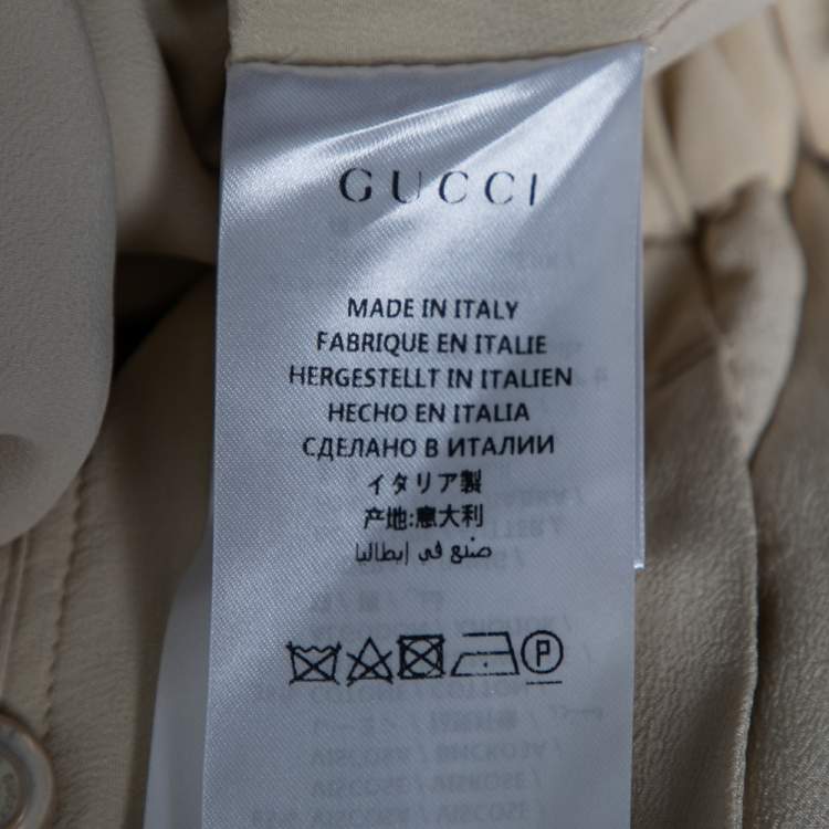 Pre Owned Gucci Light Beige Silk Web Stripe Trimmed Wide Leg Pants M