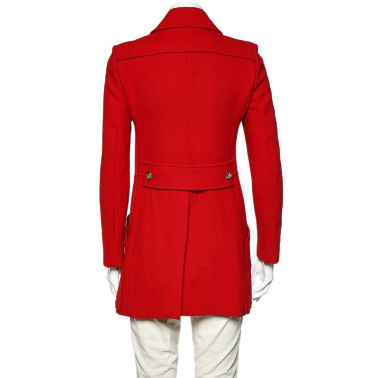 Pre Owned Gucci Red Wool Buttoned Mid Length Coat S