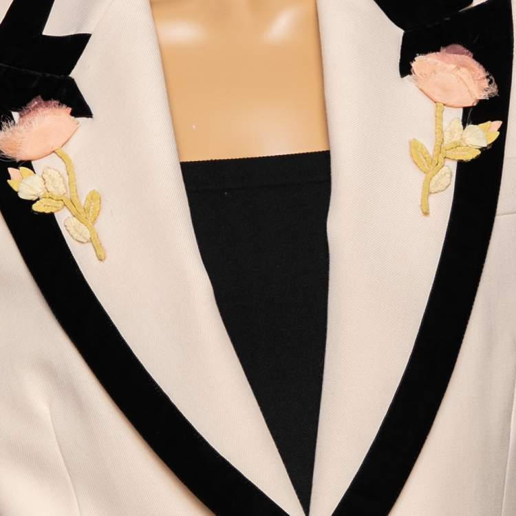 Pre Owned Gucci Light Beige Wool Rose Applique Detailed Single Breasted Blazer M