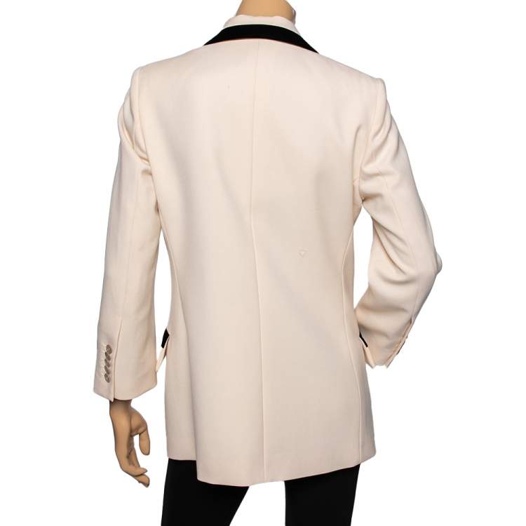 Pre Owned Gucci Light Beige Wool Rose Applique Detailed Single Breasted Blazer M